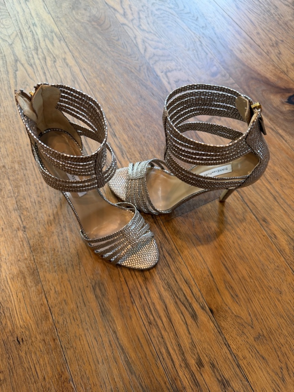 Diane Von Furstenberg Metallic Gold Strappy High-Heel Sandals